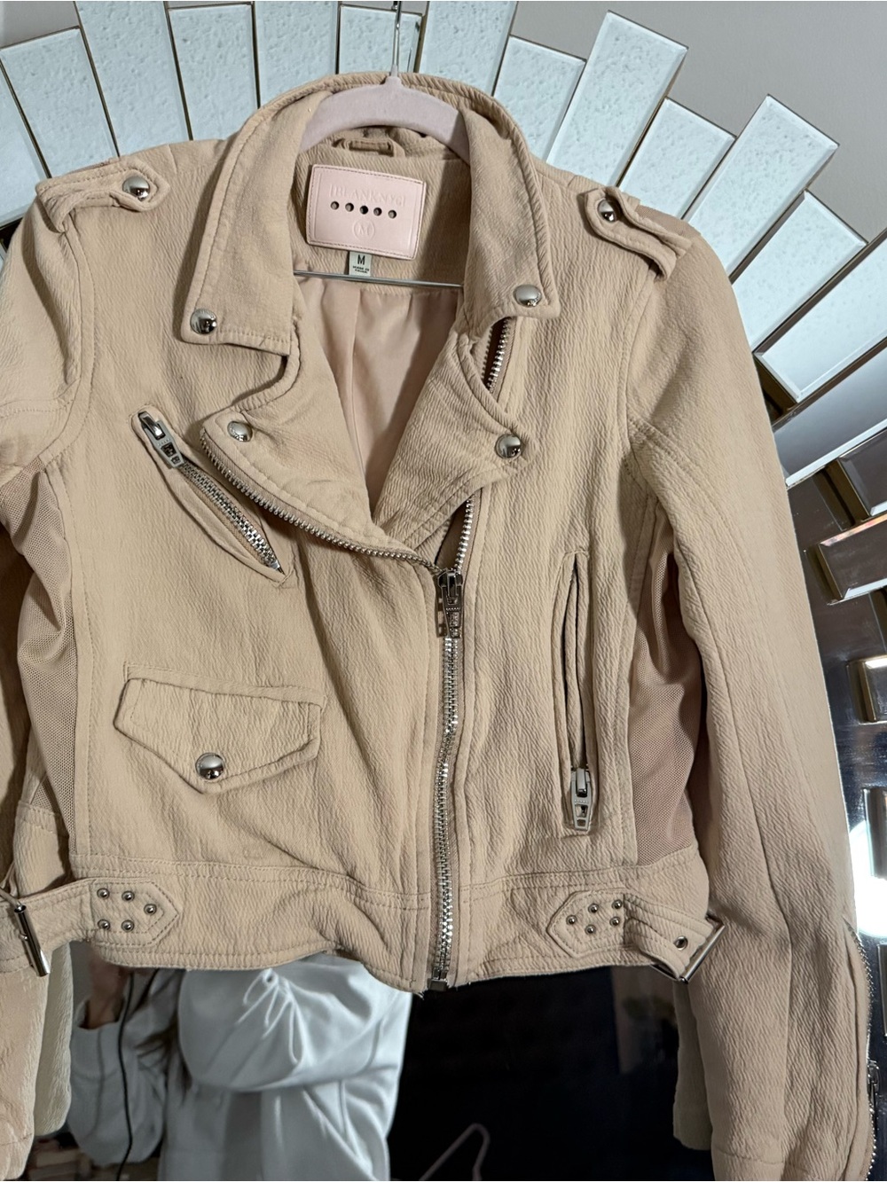 Womens Beige Suede Moto Jacket